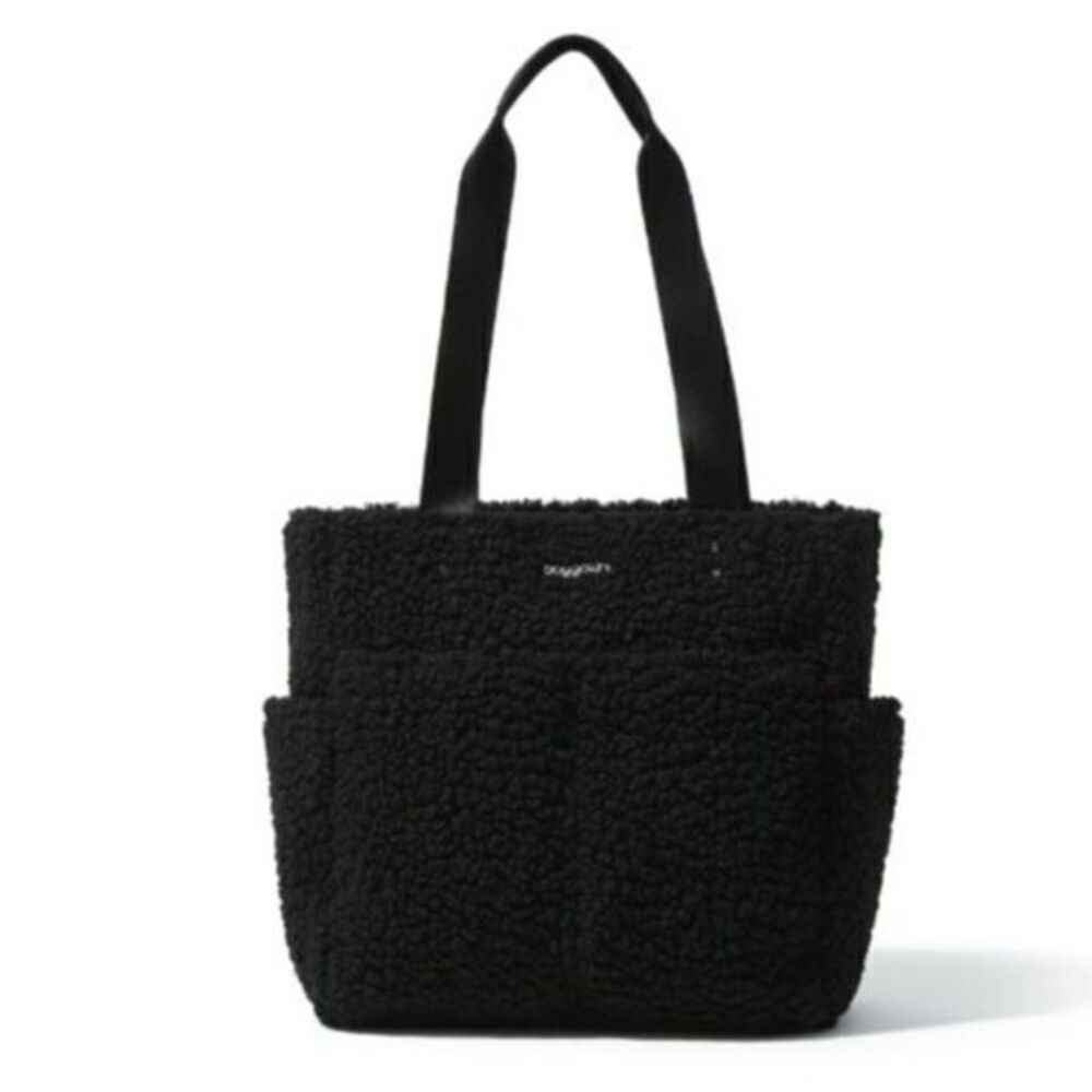 Baggallini Women's Carryall Daily Tote Bag Black Faux Shearling‎